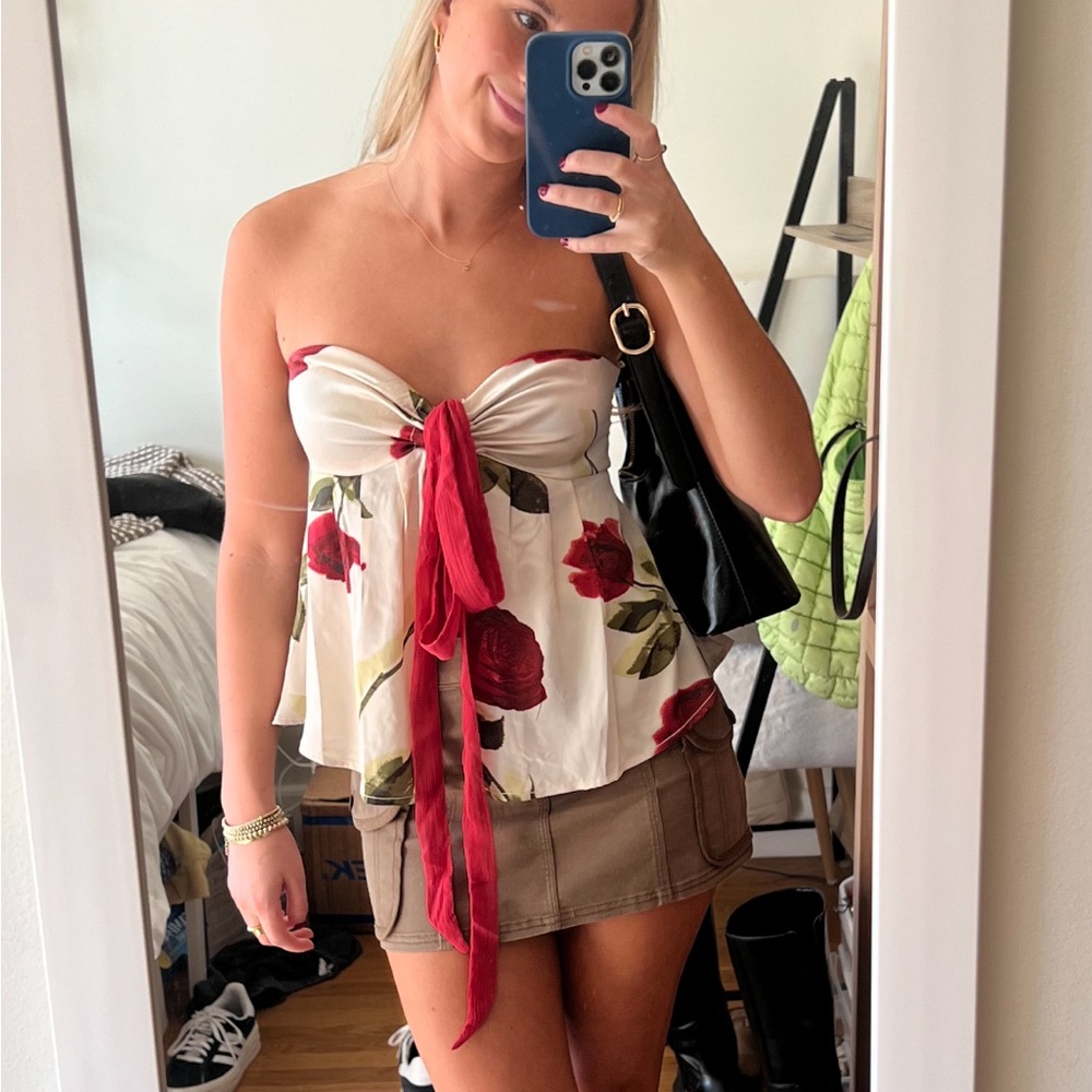 Urban Outfitters White and Red Floral Blouse